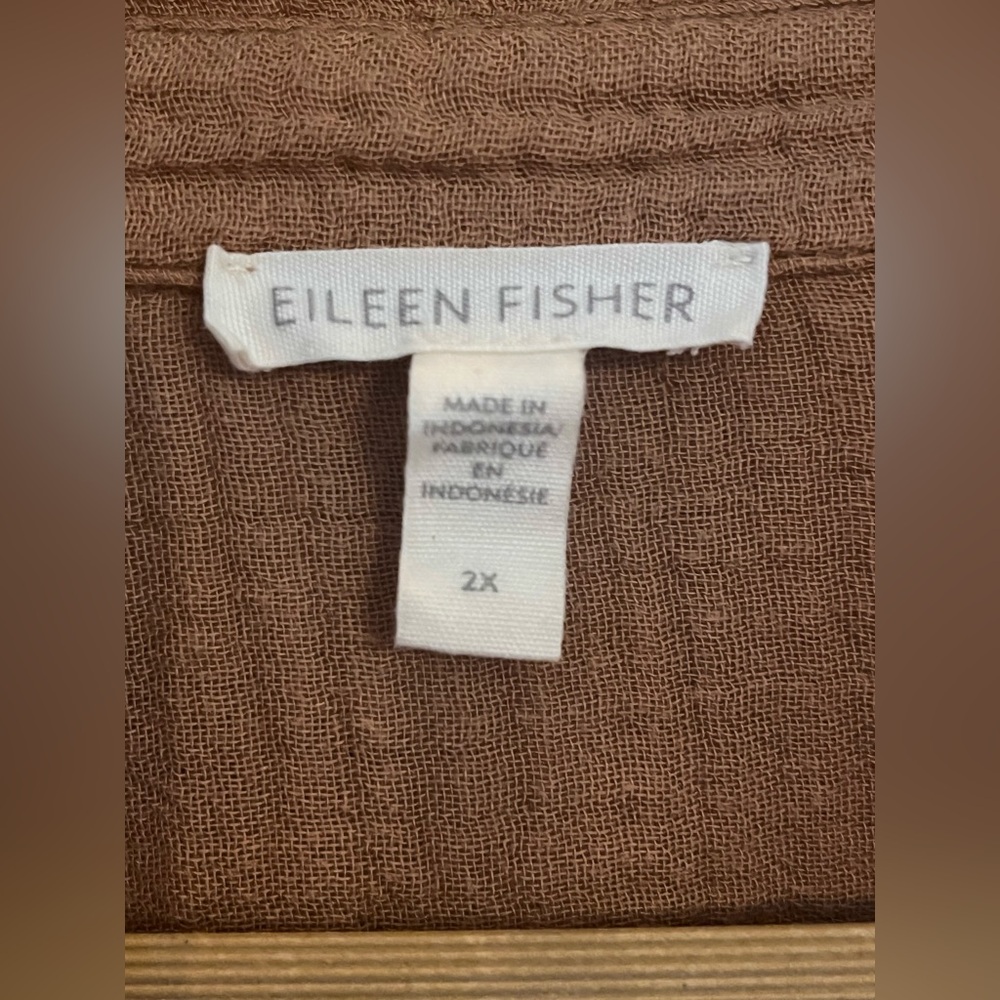Eileen Fisher Cotton Gauze Button-Down Shirt in Caramel - Picture 7 of 7